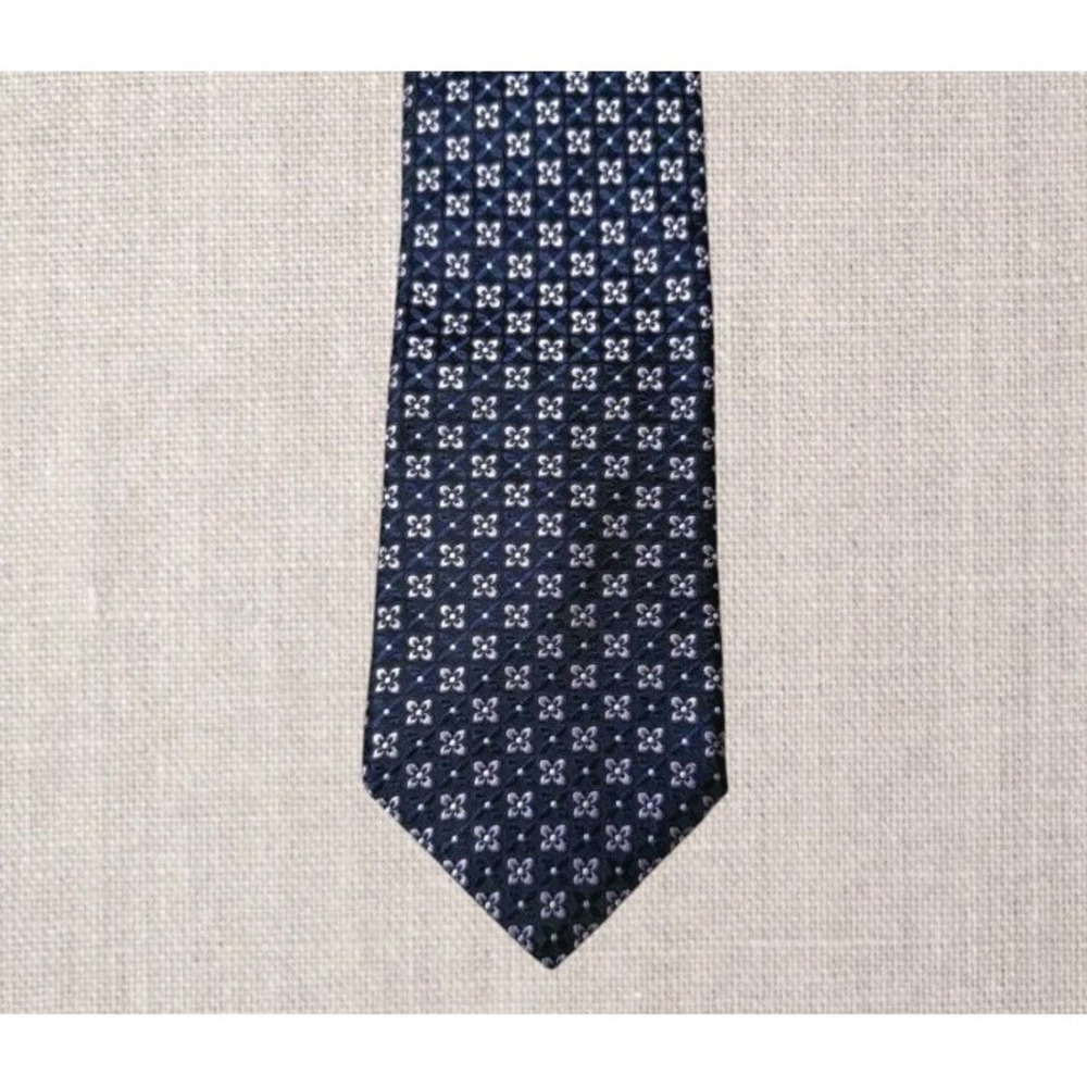 John Nordstrom Neck Tie 100% Silk Mens Geometric Floral Purple Blue Made In USA